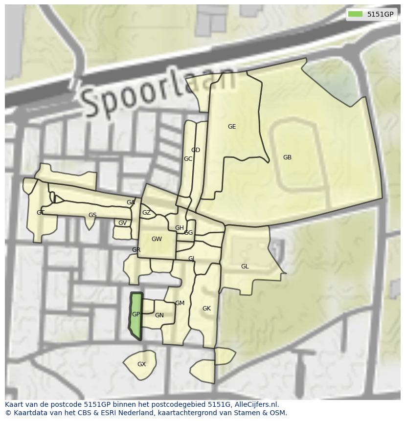 Afbeelding van het postcodegebied 5151 GP op de kaart.