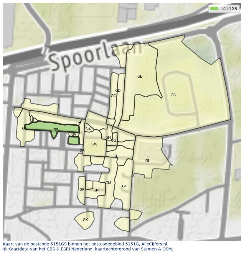 Afbeelding van het postcodegebied 5151 GS op de kaart.