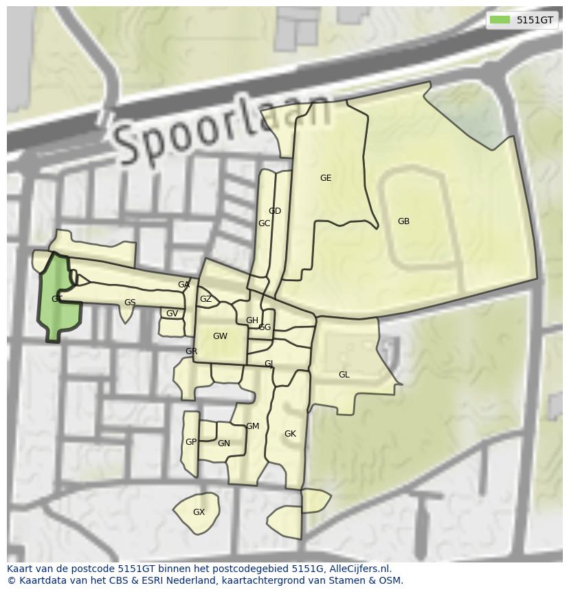 Afbeelding van het postcodegebied 5151 GT op de kaart.
