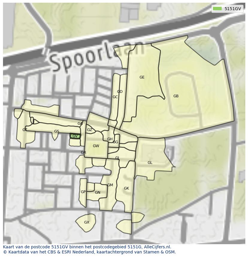 Afbeelding van het postcodegebied 5151 GV op de kaart.