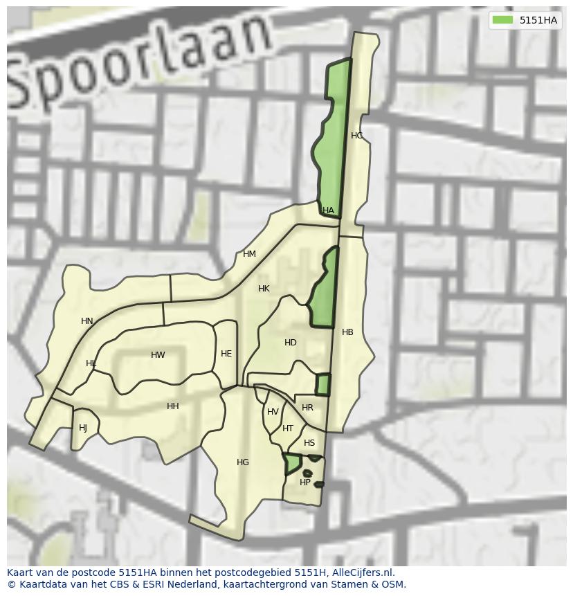 Afbeelding van het postcodegebied 5151 HA op de kaart.