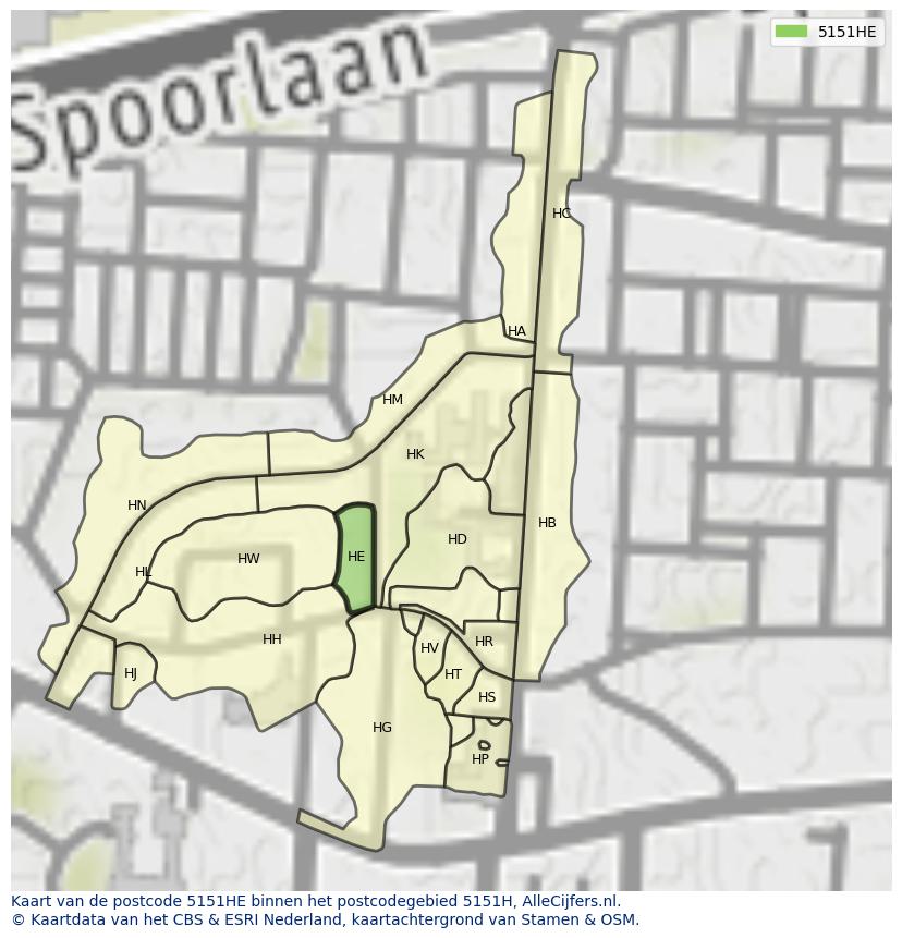 Afbeelding van het postcodegebied 5151 HE op de kaart.