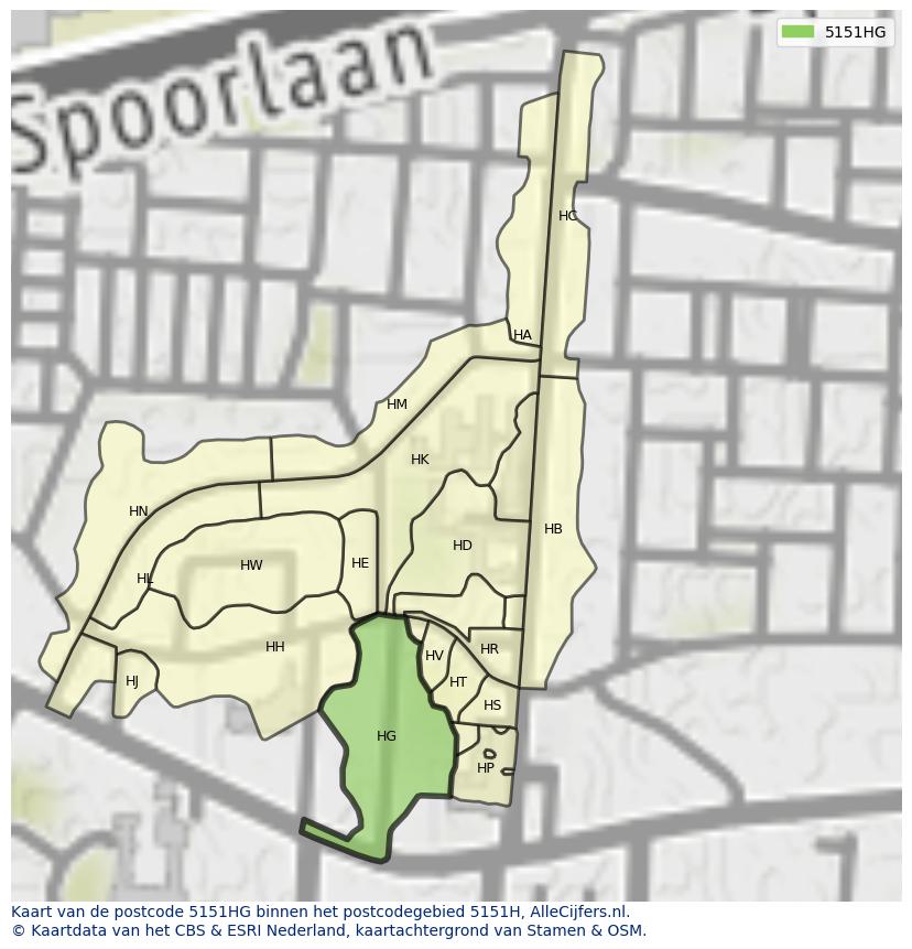 Afbeelding van het postcodegebied 5151 HG op de kaart.