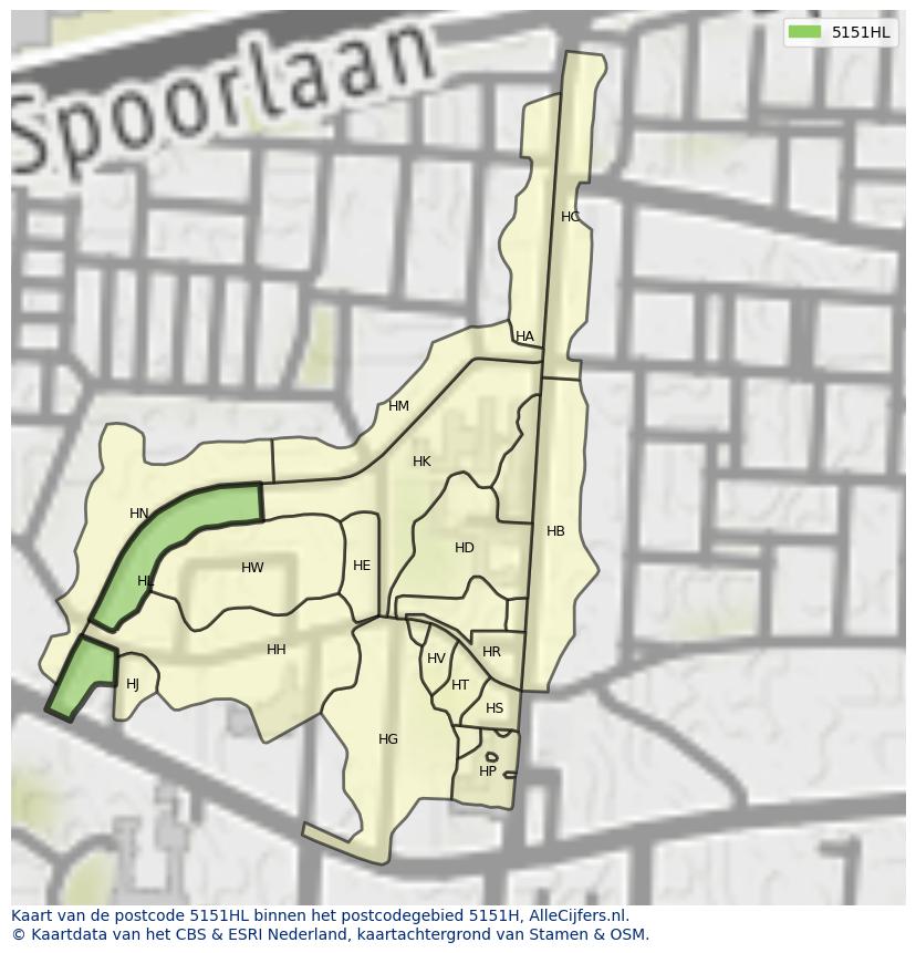 Afbeelding van het postcodegebied 5151 HL op de kaart.