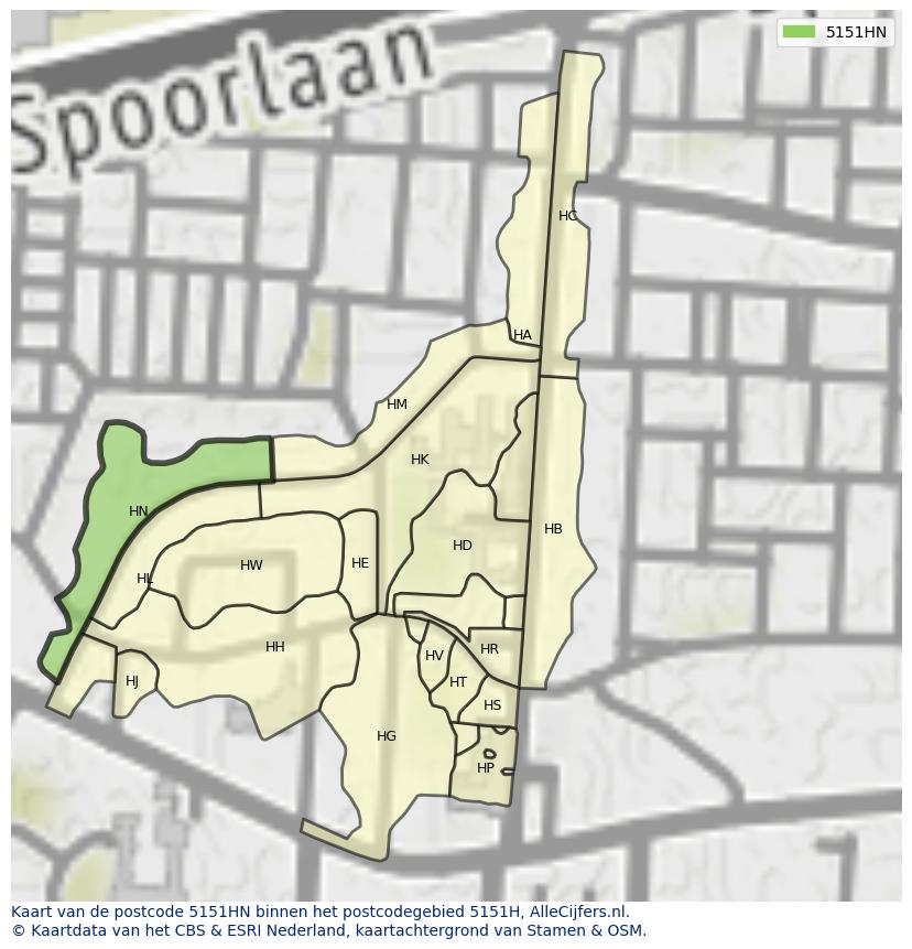 Afbeelding van het postcodegebied 5151 HN op de kaart.