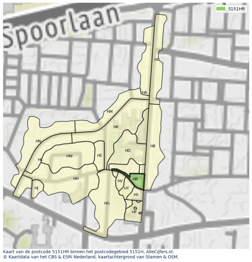 Afbeelding van het postcodegebied 5151 HR op de kaart.