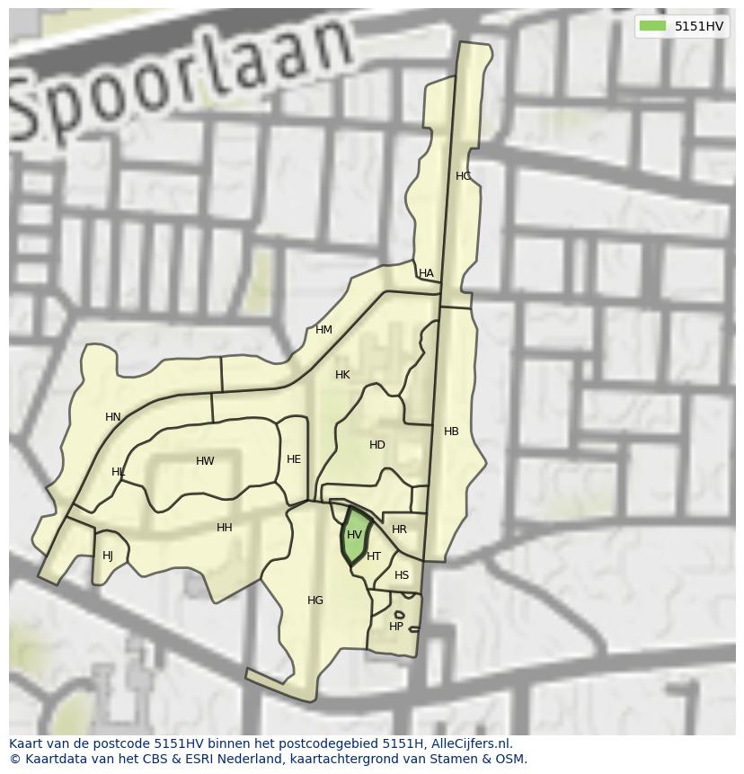 Afbeelding van het postcodegebied 5151 HV op de kaart.