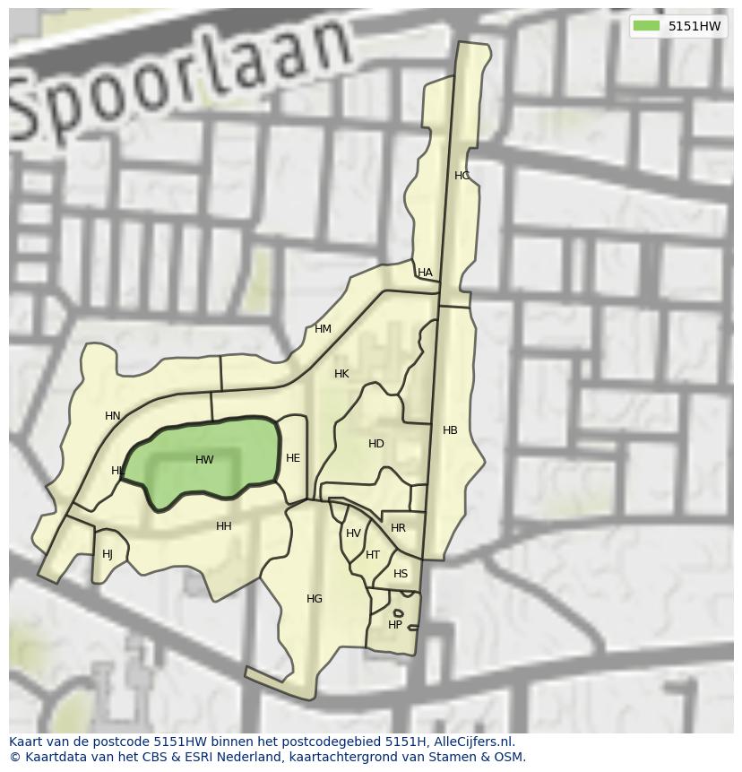 Afbeelding van het postcodegebied 5151 HW op de kaart.