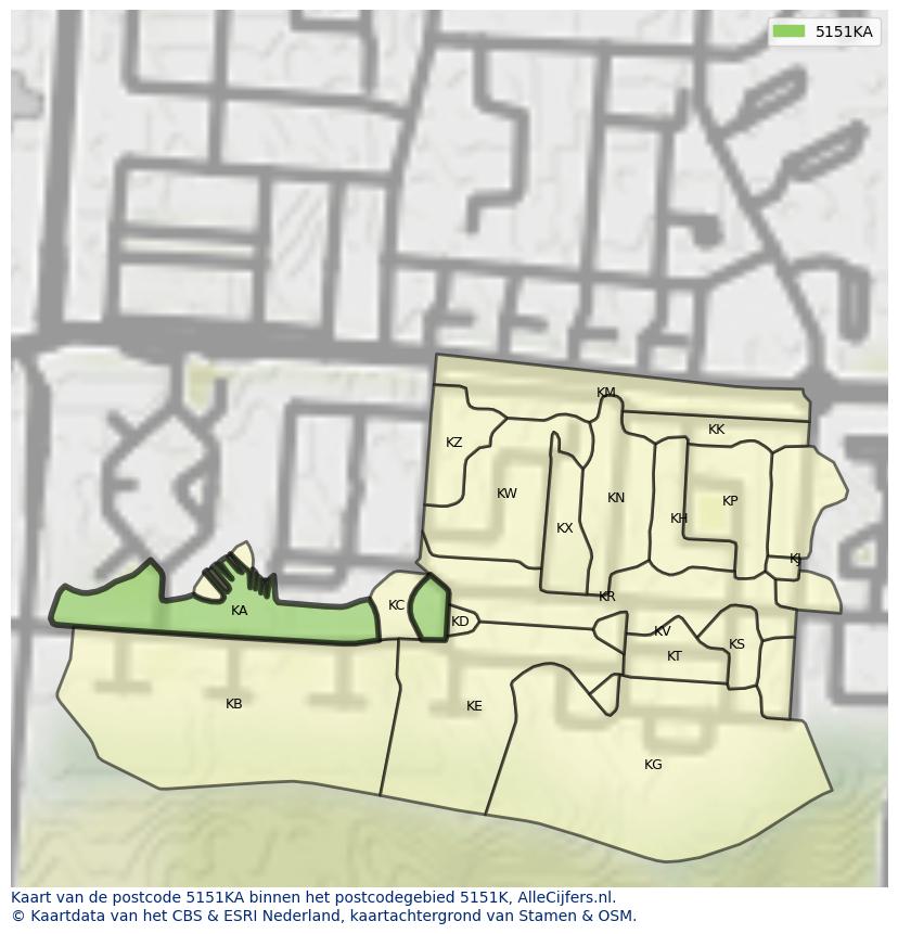 Afbeelding van het postcodegebied 5151 KA op de kaart.