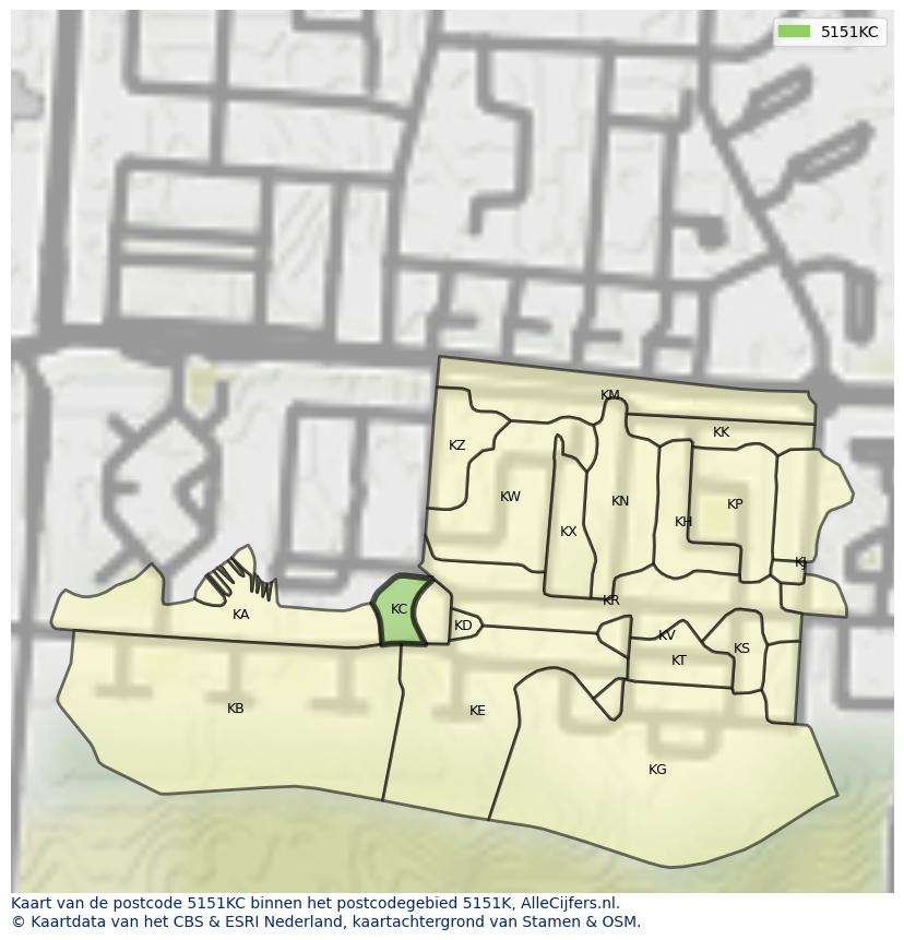 Afbeelding van het postcodegebied 5151 KC op de kaart.