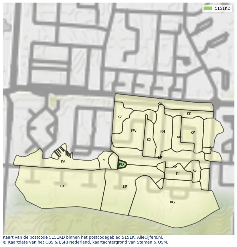 Afbeelding van het postcodegebied 5151 KD op de kaart.