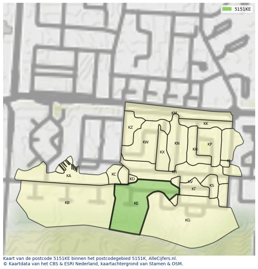 Afbeelding van het postcodegebied 5151 KE op de kaart.