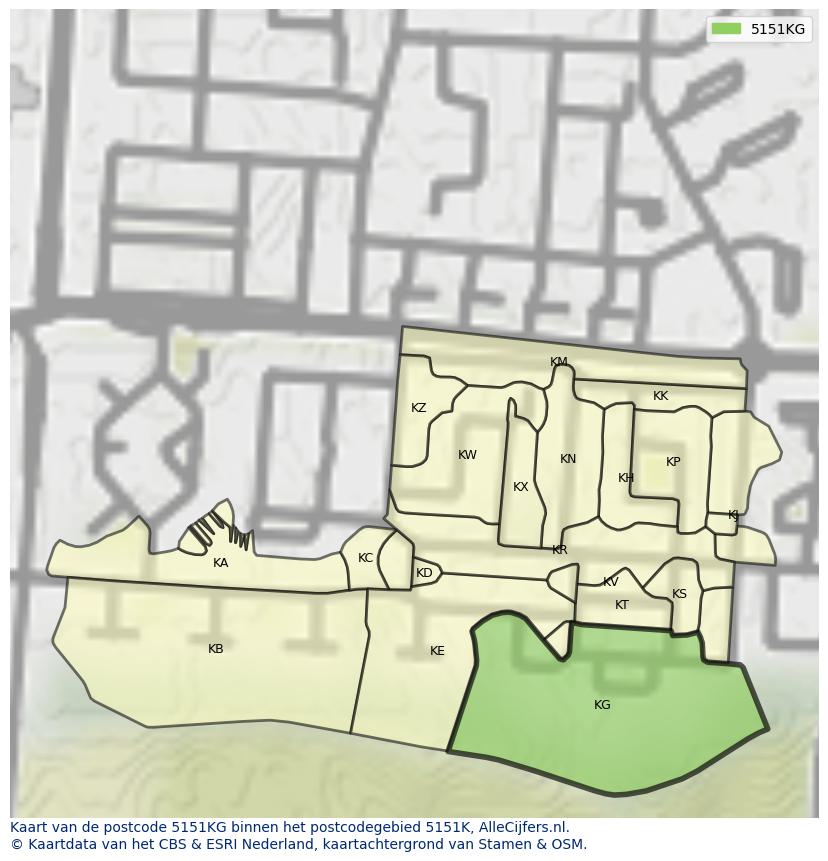 Afbeelding van het postcodegebied 5151 KG op de kaart.