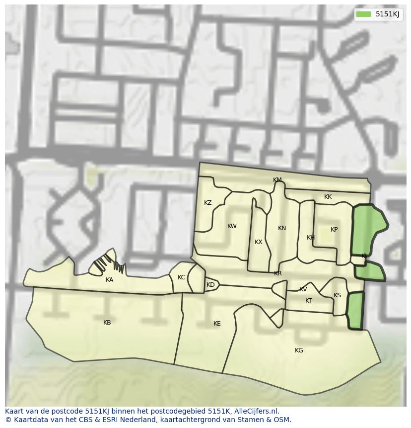 Afbeelding van het postcodegebied 5151 KJ op de kaart.
