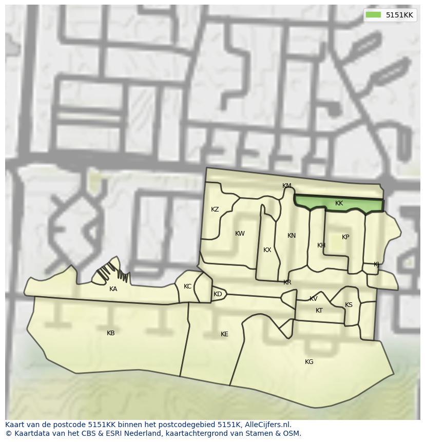 Afbeelding van het postcodegebied 5151 KK op de kaart.
