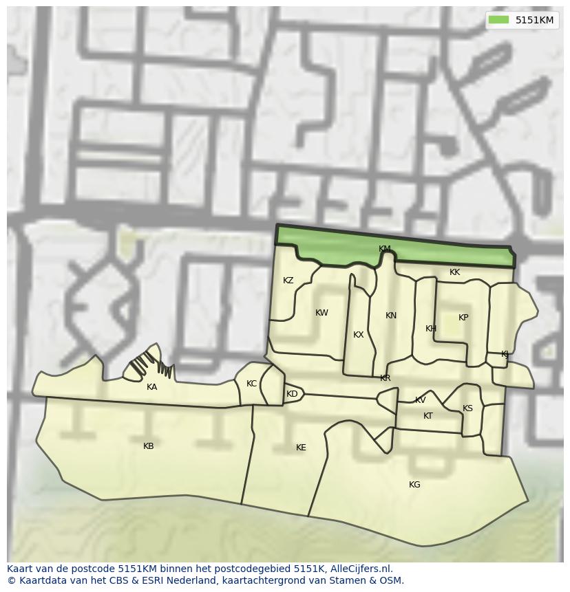 Afbeelding van het postcodegebied 5151 KM op de kaart.