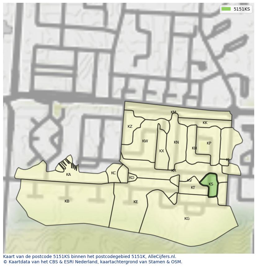 Afbeelding van het postcodegebied 5151 KS op de kaart.