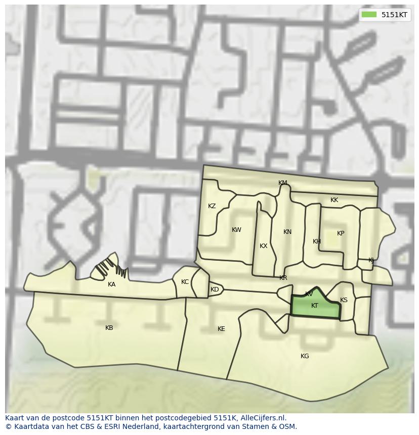Afbeelding van het postcodegebied 5151 KT op de kaart.