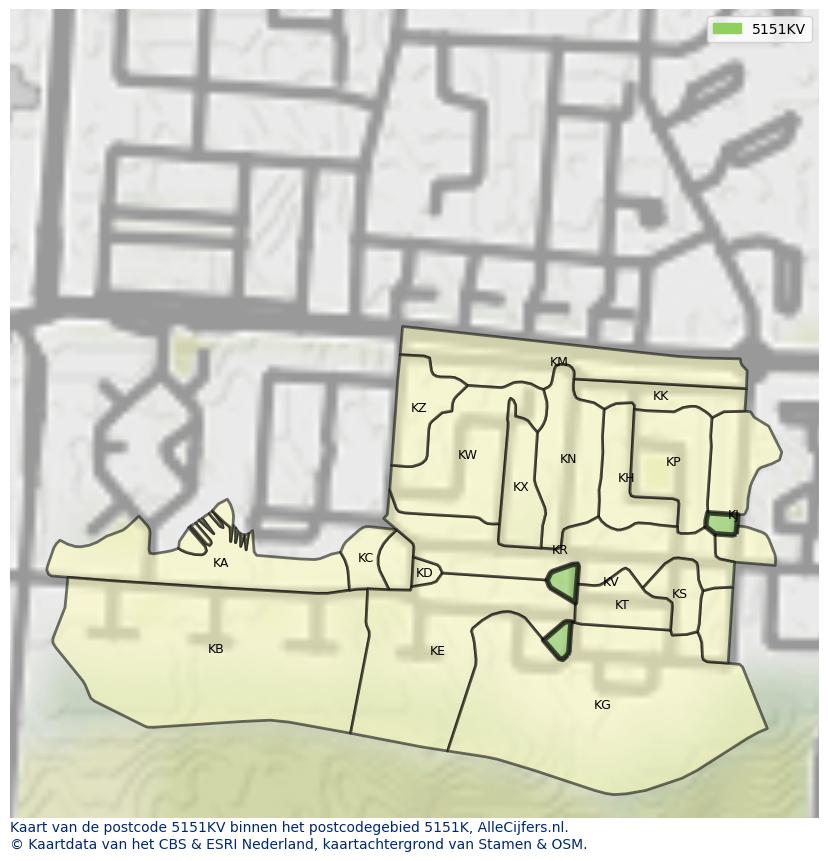 Afbeelding van het postcodegebied 5151 KV op de kaart.