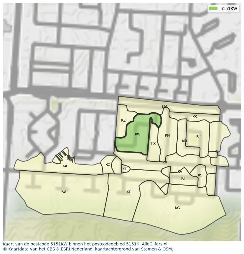 Afbeelding van het postcodegebied 5151 KW op de kaart.