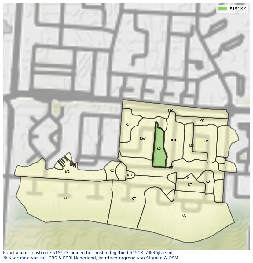 Afbeelding van het postcodegebied 5151 KX op de kaart.