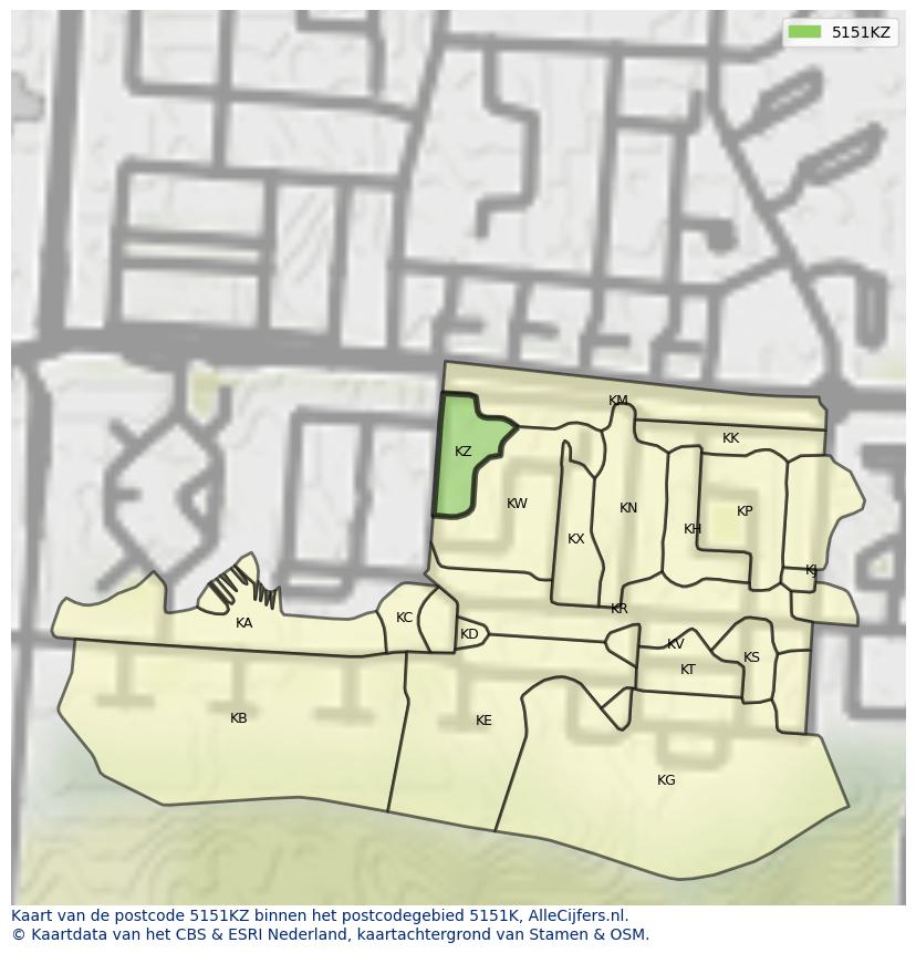 Afbeelding van het postcodegebied 5151 KZ op de kaart.