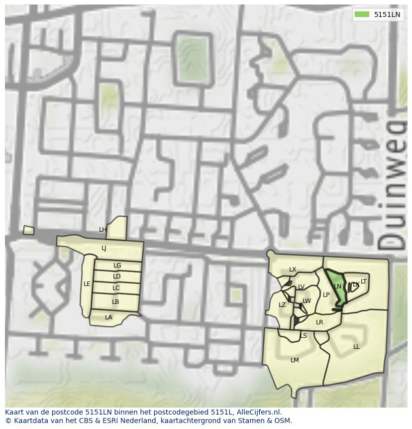 Afbeelding van het postcodegebied 5151 LN op de kaart.