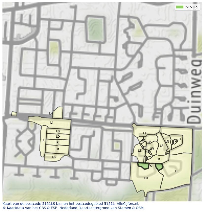 Afbeelding van het postcodegebied 5151 LS op de kaart.