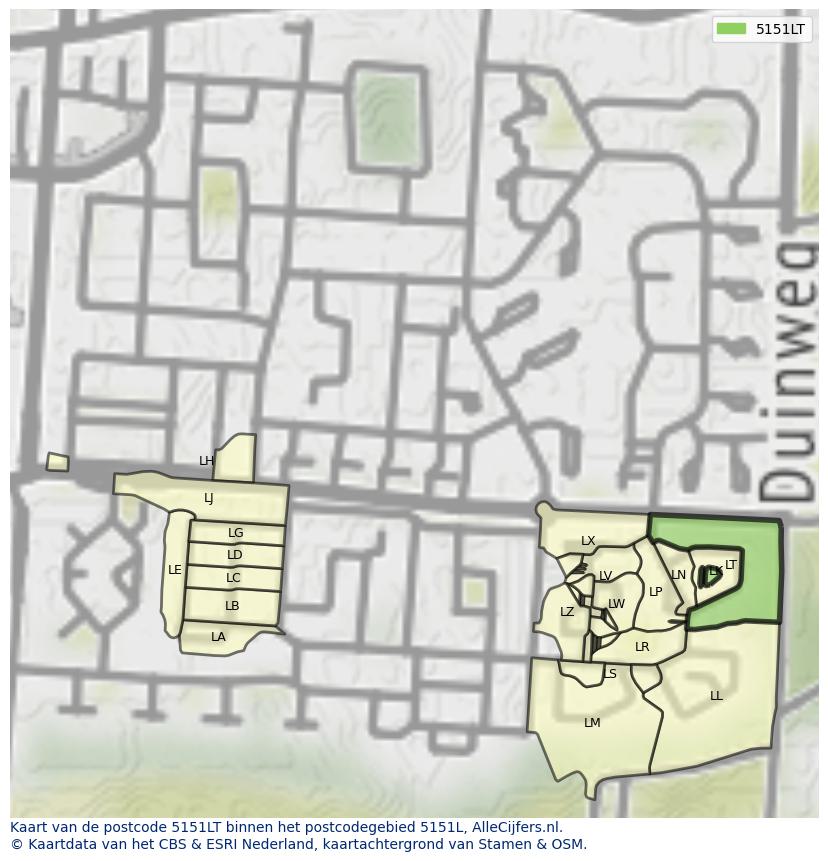 Afbeelding van het postcodegebied 5151 LT op de kaart.