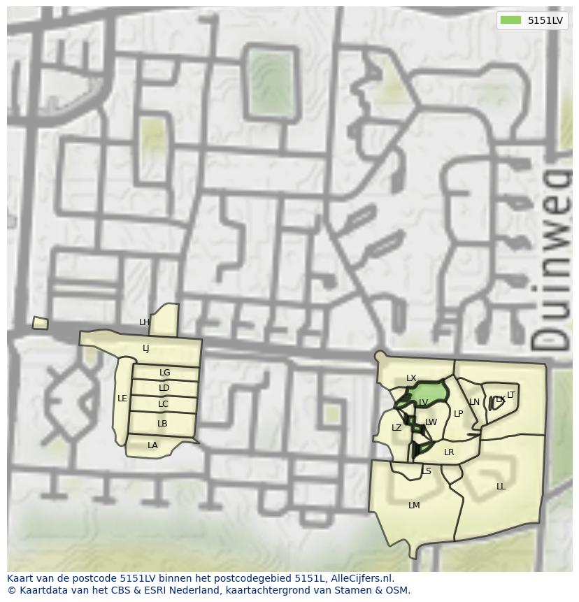 Afbeelding van het postcodegebied 5151 LV op de kaart.