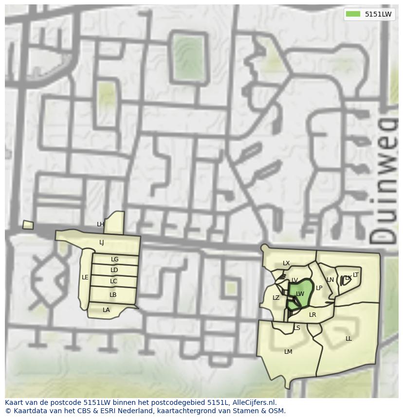 Afbeelding van het postcodegebied 5151 LW op de kaart.