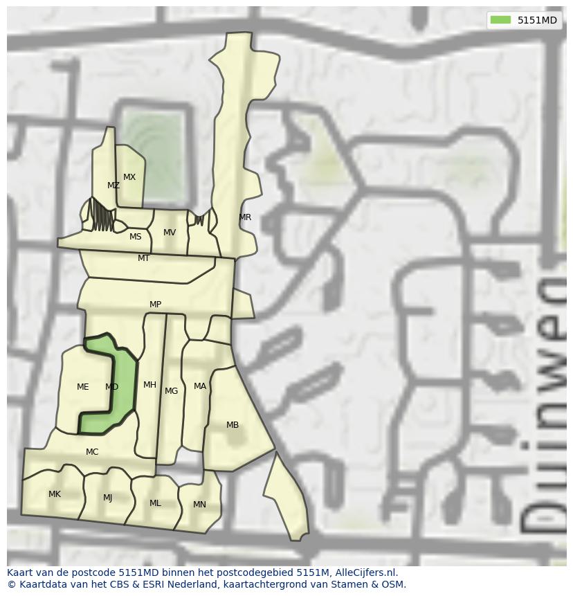 Afbeelding van het postcodegebied 5151 MD op de kaart.