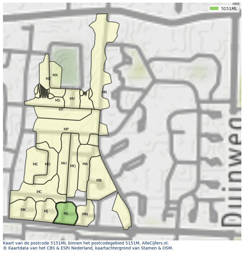 Afbeelding van het postcodegebied 5151 ML op de kaart.
