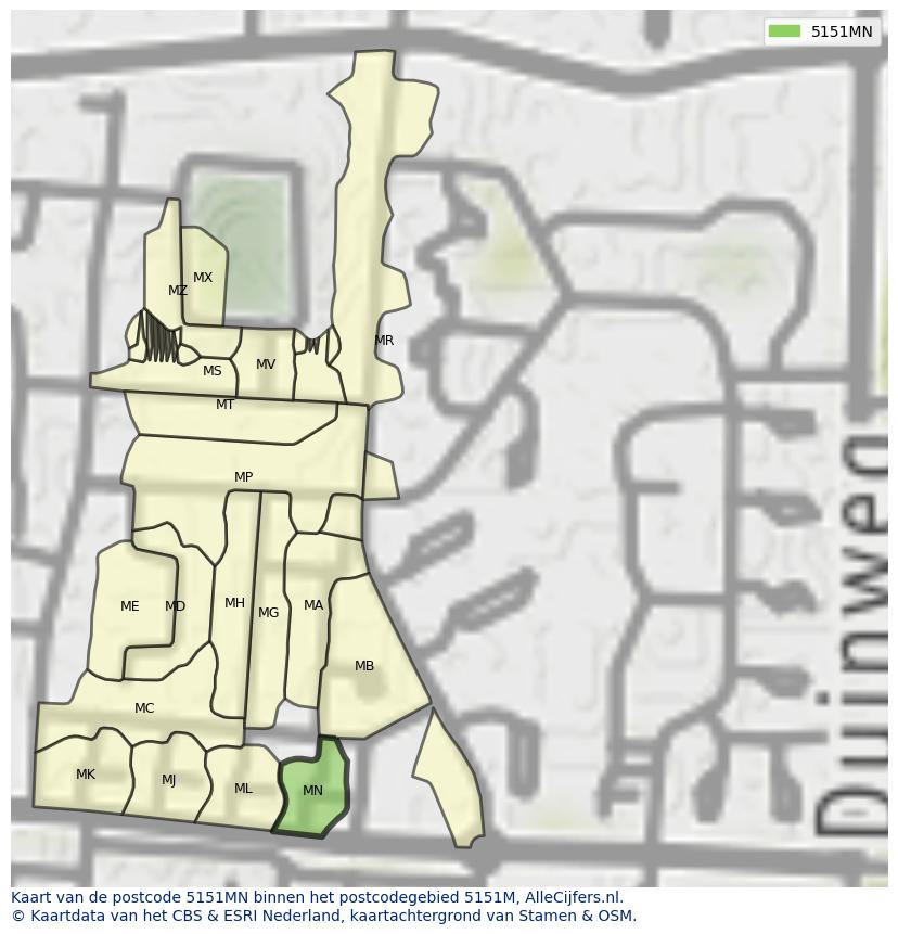 Afbeelding van het postcodegebied 5151 MN op de kaart.