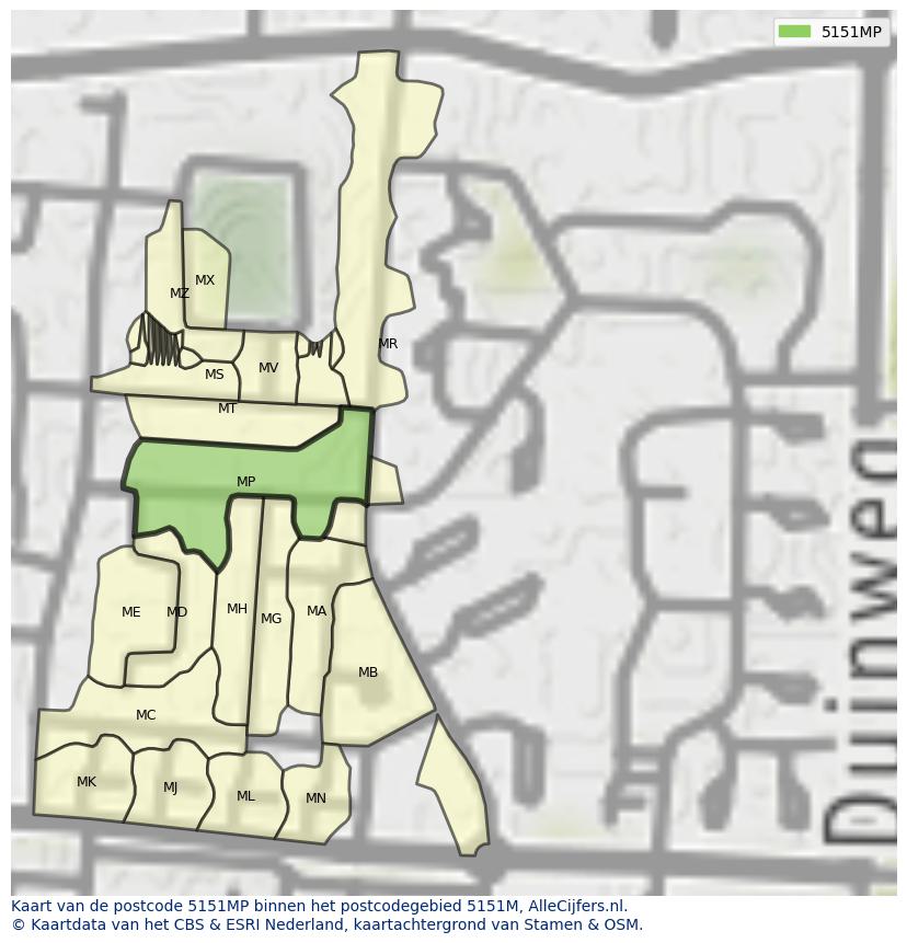 Afbeelding van het postcodegebied 5151 MP op de kaart.