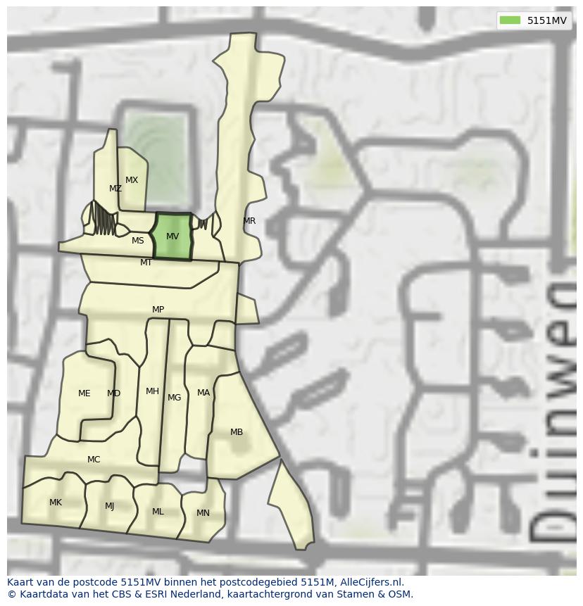 Afbeelding van het postcodegebied 5151 MV op de kaart.