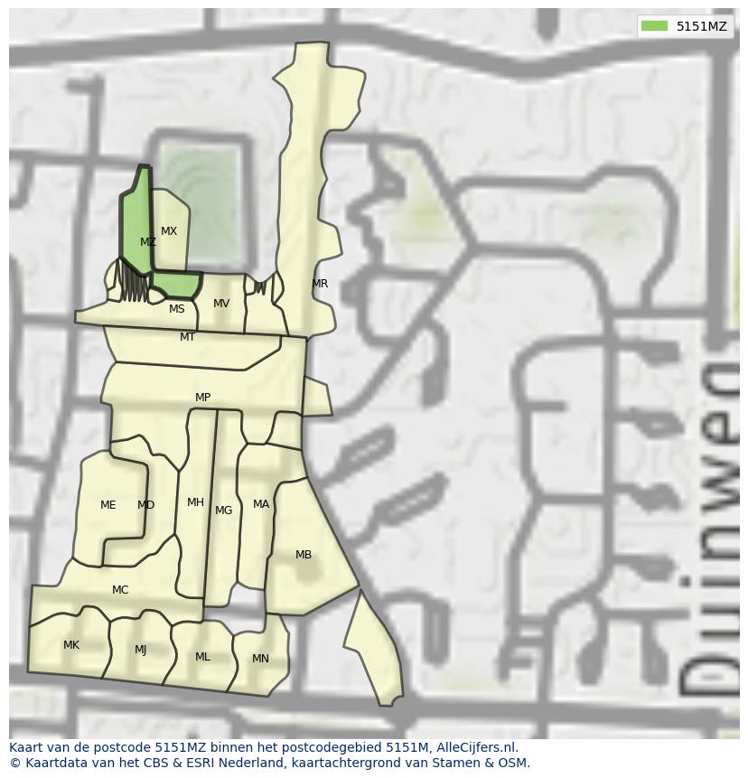 Afbeelding van het postcodegebied 5151 MZ op de kaart.