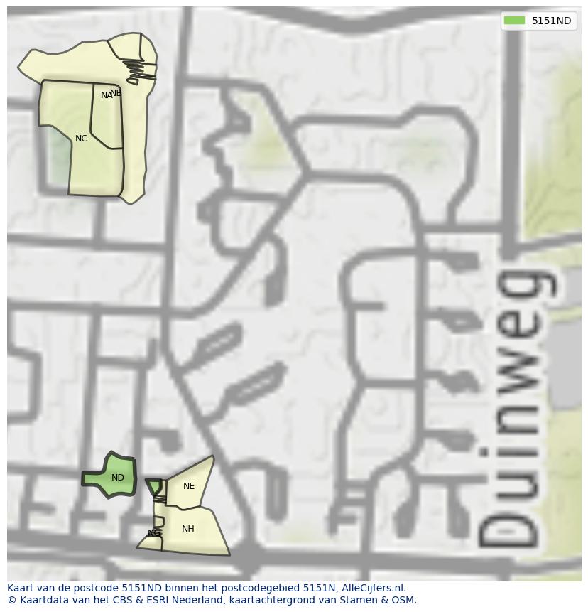 Afbeelding van het postcodegebied 5151 ND op de kaart.
