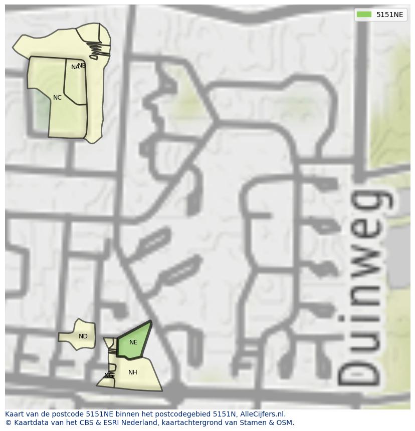 Afbeelding van het postcodegebied 5151 NE op de kaart.