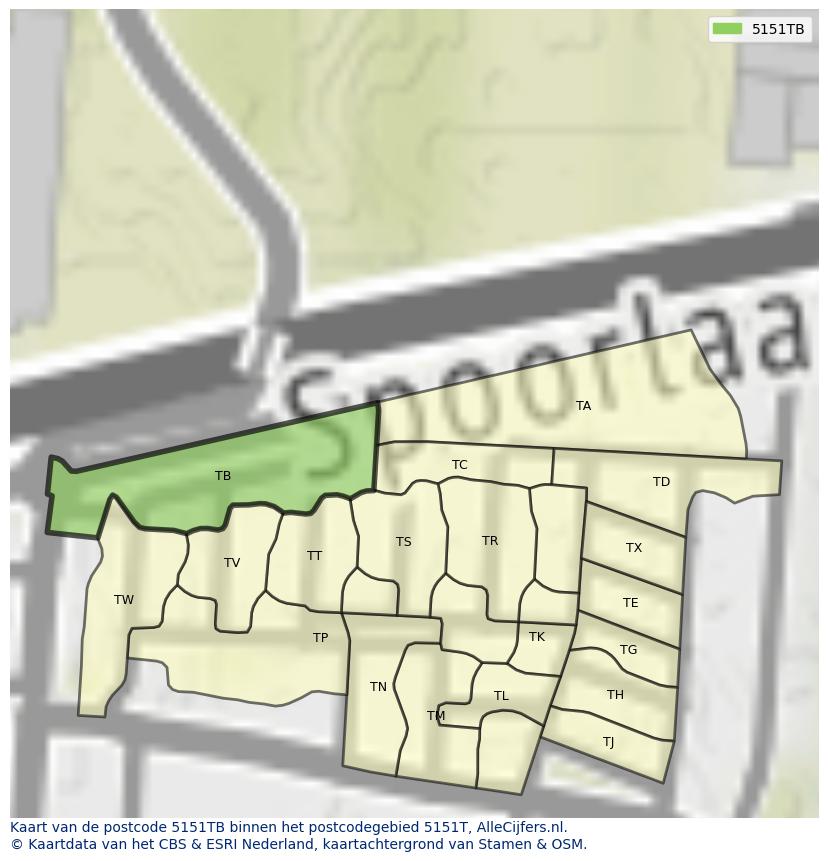 Afbeelding van het postcodegebied 5151 TB op de kaart.
