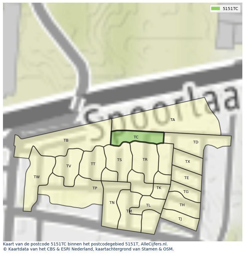 Afbeelding van het postcodegebied 5151 TC op de kaart.