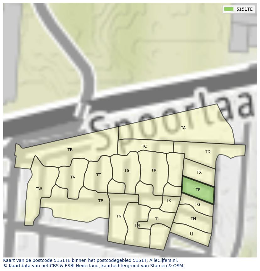 Afbeelding van het postcodegebied 5151 TE op de kaart.