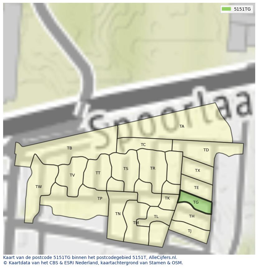 Afbeelding van het postcodegebied 5151 TG op de kaart.