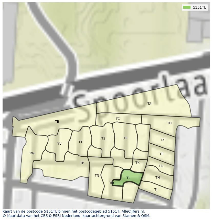 Afbeelding van het postcodegebied 5151 TL op de kaart.