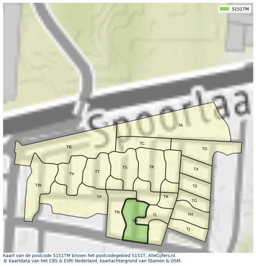 Afbeelding van het postcodegebied 5151 TM op de kaart.