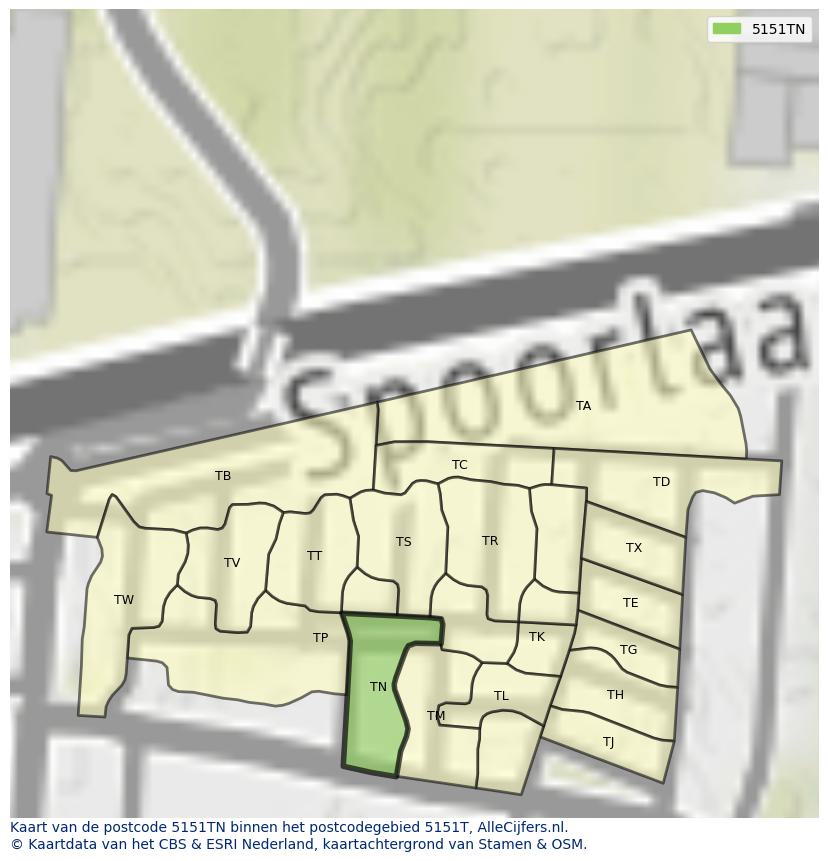 Afbeelding van het postcodegebied 5151 TN op de kaart.