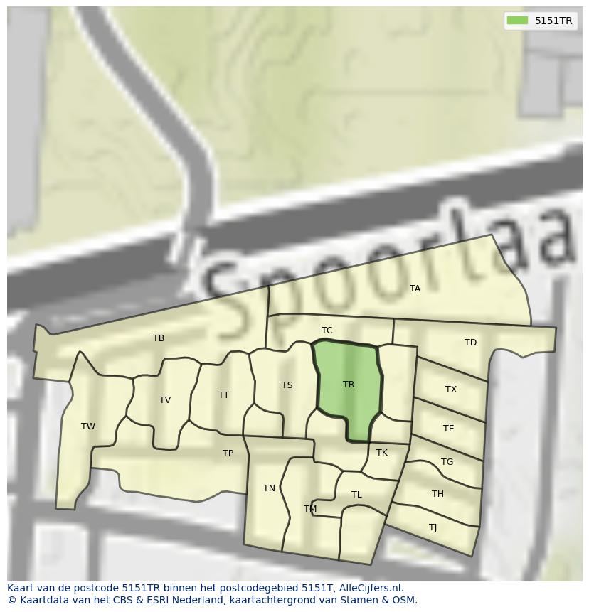 Afbeelding van het postcodegebied 5151 TR op de kaart.