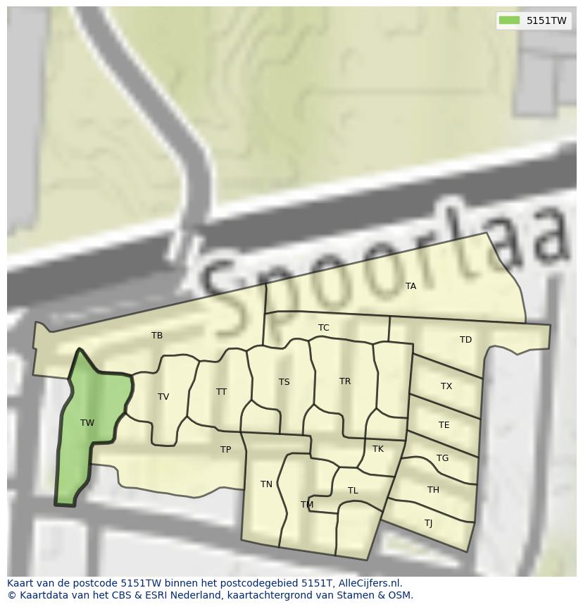 Afbeelding van het postcodegebied 5151 TW op de kaart.