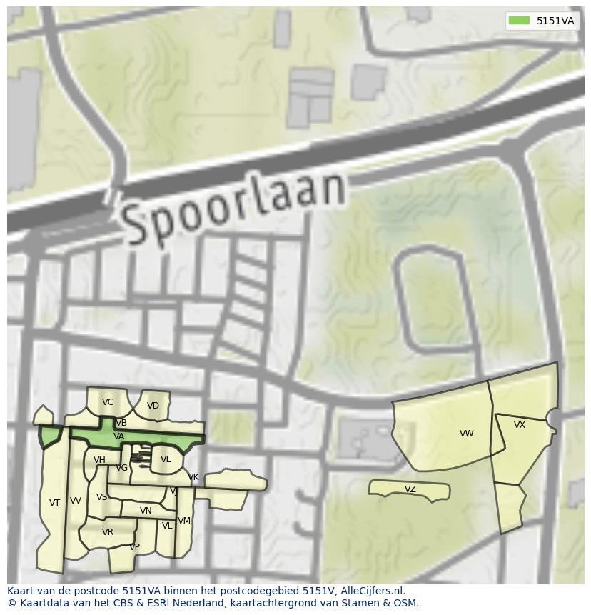 Afbeelding van het postcodegebied 5151 VA op de kaart.