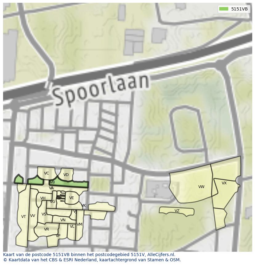 Afbeelding van het postcodegebied 5151 VB op de kaart.